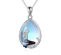 YAFEINI Collana da regalo a forma di sirena, in argento Sterling con ciondolo a forma di mezzaluna, regalo di compleanno, per ragazze, figlie, signore, Argento sterling, Smalto