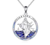 YAFEINI Collana Maria Stella Maris Patrona Santa Cattolica, 1, Argento sterling, Nessuna pietra preziosa