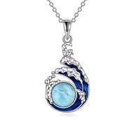YAFEINI Larimar Collana da donna in argento sterling 925 con ciondolo a forma di onda blu, collana Larimar, gioiello per l'oceano, 1,20*0,58 Zoll, Argento sterling, Larimar