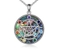 YAFEINI Pentagramma Pentacolo Collana 925 Sterling Silver 7 Chakra Pendente Wiccan Star Crescent Moon Collane Gioielli Regali per le Donne