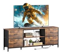 YaFiti Mobile TV per camera da letto con 4 cassetti in tessuto, centro intrattenimento con presa di corrente per TV da 55 pollici, comò con ripiani aperti e piedini regolabili per soggiorno, marrone