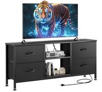 YaFiti Supporto TV per camera da letto, comò TV Stand con 4 cassetti in PU e ripiani aperti per TV da 50 pollici, centro intrattenimento con presa di corrente, comò per camera da letto, soggiorno
