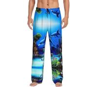 yagDAA Bellissimo mondo sottomarino delfini stampa corallo pantaloni pigiama da uomo pantaloni sonno & lounge pantaloni con tasche pantaloni pigiama loungewear per gli uomini, Nero , M