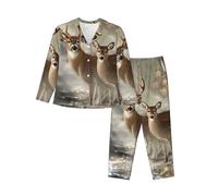yagDAA Set di pigiama da donna con stampa di cervi mimetici con tasche a maniche lunghe abbottonate da salotto indumenti da notte pigiami, Nero , S