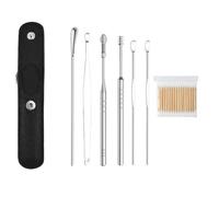 Yagerod The Most Professional Ear Cleaning Master in 2023, Earwax Cleaning Tool 6-Piece Set with PU Leather, Earwax Cleaner Tool Set, Ear Pick Earwax Removal Kit Stainless Steel (Black)
