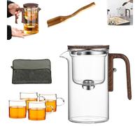 Yagerod Witchcraft Teapot, Enchanti Tea Pot, The Harmony Pot, Glass Teapot with Strainer, Magic Teapot with Infuser, Water Separation Glass Teapot with Wooden Handle (520ml,Transparent)