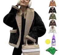 Yagerod Women's Winter Casual Faux Suede Leather Jacket, Button Down Fuzzy Lined Jacket, Coat Stylish Cardigans Women (Black,L)