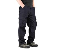 Yageshark Pantaloni cargo da uomo in cotone con 6 tasche, vestibilità normale, per attività all'aria aperta, per il tempo libero, per trekking, blu navy, W40