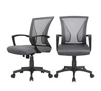 Yaheetech 2 Sedie da Scrivania Ufficio Studio in Rete Ergonomica a Rotelle Girevole Inclinabile Altezza Regolabile con Braccioli Grigie Scure