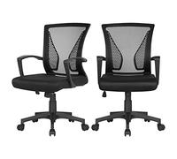 Yaheetech 2 Sedie da Scrivania Ufficio Studio in Rete Ergonomica a Rotelle Girevole Inclinabile Altezza Regolabile con Braccioli Nere