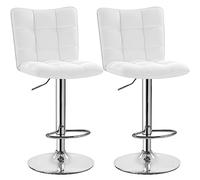 Yaheetech 2 Sgabelli Bar Alti Bianchi Regolabili in Similpelle con Schienale Girevole 360° Altezza Regolabile Set Sgabelli Penisola Cucina Design Moderno