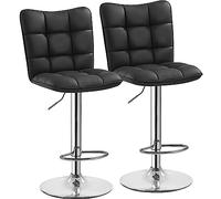 Yaheetech 2 Sgabelli Bar Alti Neri Regolabili in Similpelle con Schienale Girevole 360° Altezza Regolabile Set Sgabelli Penisola Cucina Design Moderno