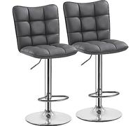 Yaheetech 2 Sgabelli Bar Alti Regolabili in Similpelle con Schienale Girevole 360° Altezza Regolabile Set Sgabelli Penisola Cucina Design Moderno Grigio