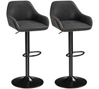 Yaheetech 2 Sgabelli da Bar Alti con Schienale in Finta Pelle Sgabello da Cucina Girevoli Altezza Regolabile con Poggiapiedi Portata 136 kg Nero
