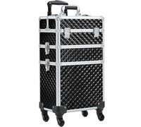 Yaheetech 3 in 1 Valigia Valigetta Trucchi Trolley Make Up Professionale Cosmetici Portatile in MDF e Lega di Alluminio per Parrucchieri Nero 35 x 23,5 x 67,5 cm
