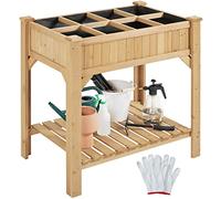 Yaheetech Aiuola/Orto Rialzato da Esterno Balcone a 8 Scompati Fioriera Alta in Legno Naturale Lettino per Piante Urbano Giardino con Ripiano e Griglia 91,5 x 62 x 92,5 cm