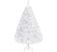 Yaheetech Albero di Natale 124 cm Artificiale Folto Alberi Effetto Realistico con Supporto in Metallo Pieghevole Portatile Decorazione Natalizia per Casa Negozio Bianco