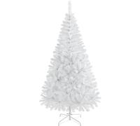 Yaheetech Albero di Natale 182 cm Artificiale Slim Effetto Realistico Abete con Supporto in Metallo Pieghevole Rami Folto Alto Decorazione Natalizia Interna Esterna Bianco