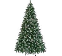 Yaheetech Albero di Natale 228 cm Artificiale Innevato con Pigne 1346 Rami Incernierati Effetto Realistico con Supporto Metallo Pieghevole Decorazioni Natalizie
