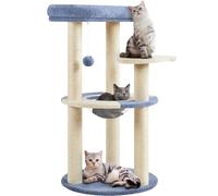 Yaheetech Albero per Gatti Alto 90 cm, Tiragraffi per Gatti con Trespolo Imbottito, Piattaforma a Forma di Pesce, Tana Trasparente, Pompon, Gioco Giocattolo, Blu e Beige