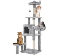 Yaheetech Albero Tiragraffi in Sisal Naturale e Truciolato 48,5 cm × 40,5 cm × 145 cm Torre per Gatti con Posatoio Gioco Condominio Grigio Chiaro