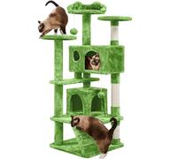 Yaheetech Albero Tiragraffi per Gatti 139 cm con 3 Pali Graffiatoi 3 Posatoi 2 Grotta 2 Pompon in Peluche a Più Livelli Giocattolo Gioco Verde