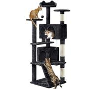 Yaheetech Albero Tiragraffi per Gatti 158 cm Torre Multilivello con 2 Casette 3 Trespoli 3 Pali in Sisal e 2 Pompon per Più Gatti Nero