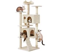 Yaheetech Albero Tiragraffi per Gatti 178 cm con 3 Pali Graffiatoi 3 Posatoi 2 Grotta 2 Pompon in Peluche a Più Livelli Giocattolo Gioco Beige