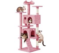 Yaheetech Albero Tiragraffi per Gatti 178 cm con 3 Pali Graffiatoi 3 Posatoi 2 Grotta 2 Pompon in Peluche a Più Livelli Giocattolo Gioco Rosa
