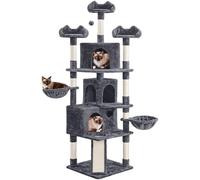 Yaheetech Albero Tiragraffi per Gatti Altezza 194 cm in Truciolato e Corda in Sisal con 3 Casette Rampa e Ceste Multilivello Grigio Scuro