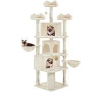 Yaheetech Albero Tiragraffi per Gatti Altezza 194 cm in Truciolato e Corda in Sisal con 3 Casette Rampa e Ceste Multilivello Beige