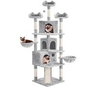 Yaheetech Albero Tiragraffi per Gatti Altezza 194 cm in Truciolato e Corda in Sisal con 3 Casette Rampa e Ceste Multilivello Grigio Chiaro