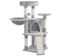 Yaheetech Albero Tiragraffi per Gatti con Ampio Trespolo Grande Cesto e Grotta, Rampetta Graffiatoio e Pali in Sisal, 43,5 x 43,5 x 106 cm, Grigio Chiaro