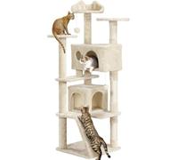 Yaheetech Albero Tiragraffi per Gatti in Sisal e Truciolato 49 cm × 49 cm × 158 cm Torre con Posatoio Condominio Gioco Beige