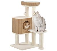Yaheetech Albero Tiragraffi per Gatti XXL in PE Rattan Piattaforma e Casetta 10kg con Cuscini Ideale per Gatti Grandi 91×49×41 cm Beige