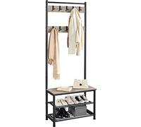 Yaheetech Appendiabiti a 3 Ripiani con Scarpiera Vintage, Attaccapanni Portabiti in Legno Altezza 185 cm, Appendiabiti Autoportante Salotto Grigio