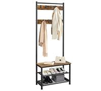 Yaheetech Appendiabiti a 3 Ripiani con Scarpiera Vintage, Attaccapanni Portabiti in Legno Altezza 185 cm, Appendiabiti Autoportante Salotto Marrone Rustico