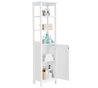 Yaheetech Armadietto Colonna da Bagno Mobile Alto da Terra con Ripiano e Ante Armadio in Legno 160 x 40 x 32 cm Mobiletto Autoportante da Angolo per Salotto Soggiorno