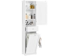 Yaheetech Armadietto da Bagno Indipendente con Cesto Mobiletto da Terra per la Biancheria Mobile da Bagno Alto con Armadietto e Ripiani Regolabili Bianco 45x30x180 cm