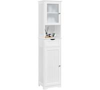 Yaheetech Armadietto da Terra con Ripiani Regolabili Armadio da Bagno con Ante Mobile Autoportante in Vetro Mobiletto con Cassetto per Cucina Soggiorno Stile Shabby Chic 40 × 30 × 170 cm Bianco