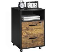 Yaheetech Armadietto da Ufficio e Studio Schedario da Archivio con 2 Cassetti e Ruote Mobile con Ripiano Aperto 40 x 40 x 65,5 cm Mobiletto Portadocumenti A4 Marrone e Nero