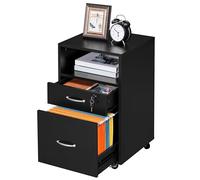 Yaheetech Armadietto da Ufficio e Studio Schedario da Archivio con 2 Cassetti e Ruote Mobile con Ripiano Aperto 40 x 40 x 65,5 cm Mobiletto Portadocumenti A4 Nero