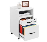 Yaheetech Armadietto da Ufficio e Studio Schedario da Archivio con 2 Cassetti e Ruote Mobile con Ripiano Aperto 40 x 40 x 65,5 cm Mobiletto Portadocumenti A4 Bianco