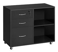 Yaheetech Armadietto Portadocumenti Schedario da Ufficio in Legno con 3 Cassetti Mobile Porta Stampante con Scomparti Mobiletto da Archivio con Ruote 80 x 40 x 65,5 cm Nero