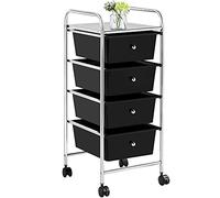 Yaheetech Carrello con Ruote Portaoggetti con 4 Cassetti Cassettiere di Stoccaggio Plastica per Ufficio/Sala da Pranzo/Cucina/Dispensa/Soggiorno Nero