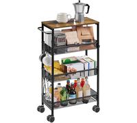 Yaheetech Carrello da cucina, Carrello a 4 ripiani Salvaspazio, Carrellino Portaoggetti con Ruote e 6 Ganci, Struttura in Metallo, per Cucina Bagno Soggiorno, 45 × 22 × 79 cm