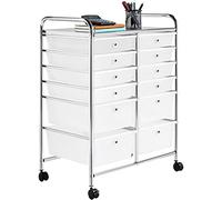 Yaheetech Carrello Porta Oggetti con 12 Cassetti Impilabili di Stoccaggio Plastica con Ruote Portaoggetti Cassettiere per Ufficio Studio Sala da Pranzo Cucina Dispensa Soggiorno Bianco