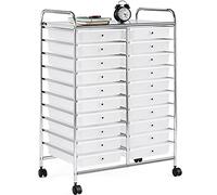 Yaheetech Carrello Porta Oggetti con 20 Cassetti Impilabili di Stoccaggio Plastica con Ruote Portaoggetti Cassettiere per Ufficio Studio Sala da Pranzo Cucina Dispensa Soggiorno Bianco