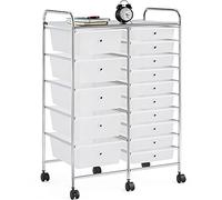 Yaheetech Cassettiera Torre di stoccaggio Carrello Portaoggetti con 15 Cassetti in PP e Ferro per Ufficio/Sala da Pranzo/Cucina/Dispensa/Soggiorno Bianco