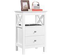 Yaheetech Comodino Bianco con Cassetti e Ripiano 40 × 30 × 60 cm | Mobiletto da Notte Salvaspazio Compatto, Design Moderno e Lineare, Tavolino d’Appoggio Laterale per Soggiorno Casa